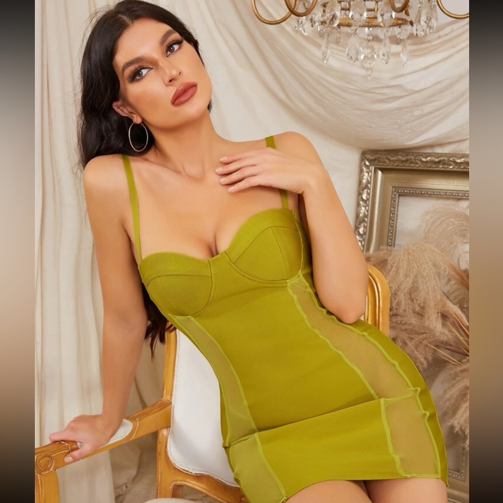 Olive green/lime bodycon dress - Picture 4 of 6